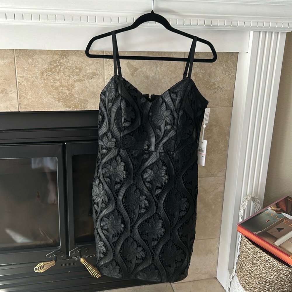 Floral Lace Faux Leather Bodycon Dress